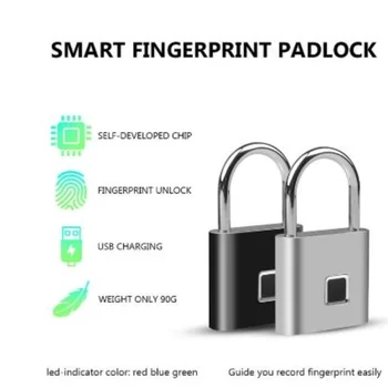 Black silver USB Įkrovimo Durys Smart Lock pirštų Atspaudų Spynos Greitai Atrakinti Cinko lydinio Metalo Aukštos nustatyti Saugumo užraktas