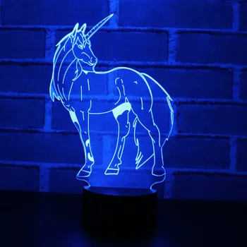 MYDKDJL 3D LED Nakties Šviesoje Grakštus Vienaragis su 7 Spalvų Šviesos Namų Puošybai Arklių Lempos Nuostabi Vizualizacijos Optinis